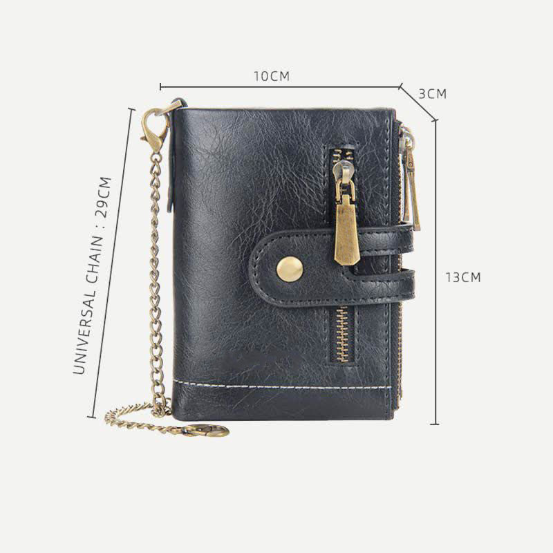 Pinhurst™️ Genuine leather zipper wallet with chain
